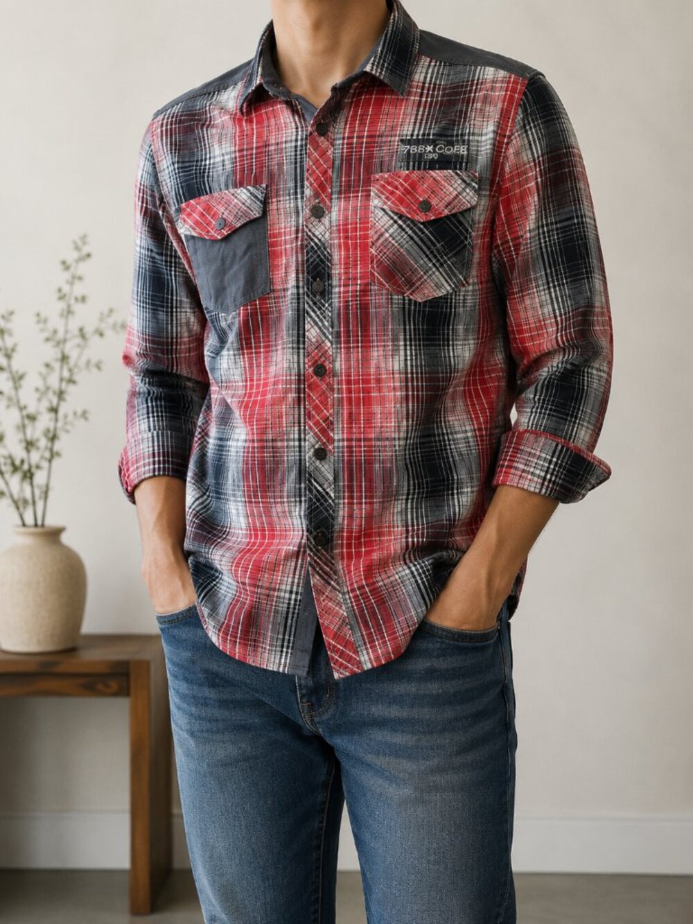 78 Core DVSN Plaid Button-Up Shirt • 100% Cotton • Size M